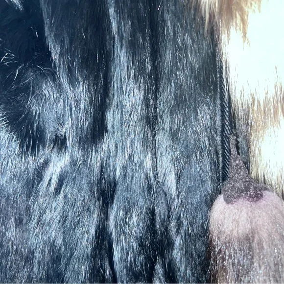 Rabbit Fur Zip Up Mob Wife Fur Coat With Tail Tassels Black M - Picture 8 of 15